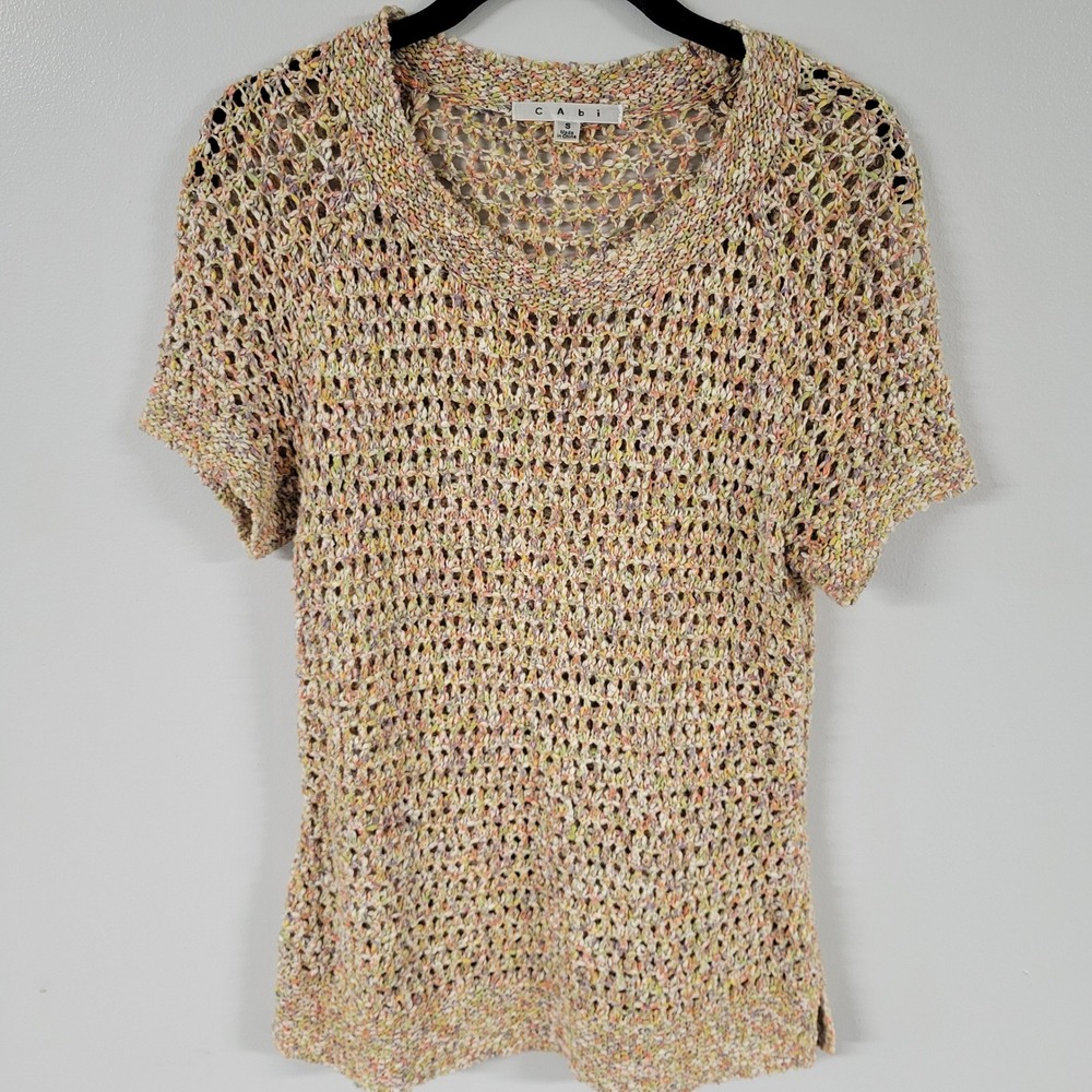 Cabi Small S Multicolor Cotton‎ Open Knit Short Sleeve Pullover Top Style 196